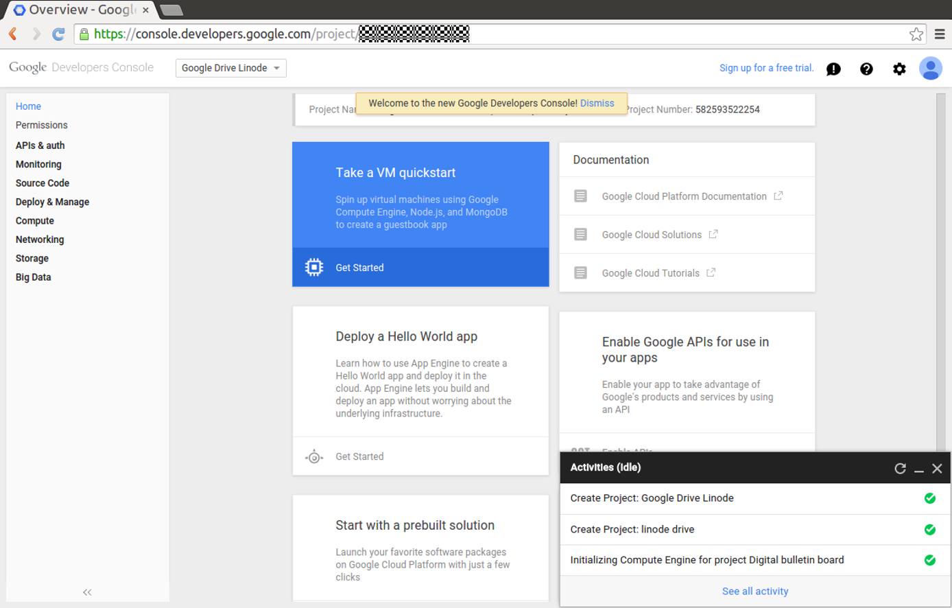 The project “dashboard”