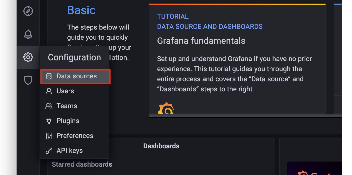 Screenshot of Grafana’s configuration menu