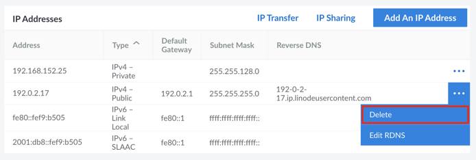 Select ‘Delete’ option from the IP address menu.