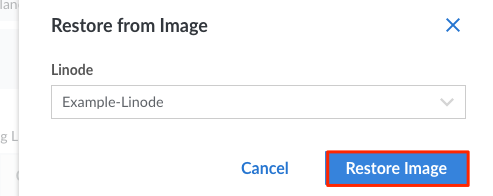The ‘Restore from Image’ panel in Cloud Manager